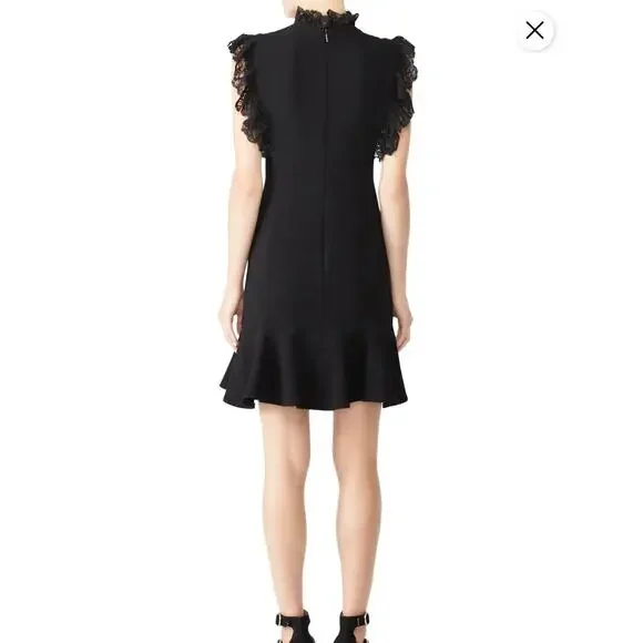Rebecca Taylor Black Pointelle Knit Lace Trim Mock Neck Sweater Dress Size M - www.jkreigsman.com Rebecca Taylor Black Pointelle Knit Lace Trim Mock Neck Sweater Dress Size M - www.jkreigsman.com
